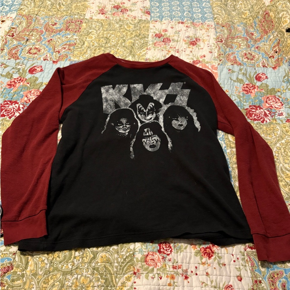 Kiss Black Tee with Red Trim and Silver Logo